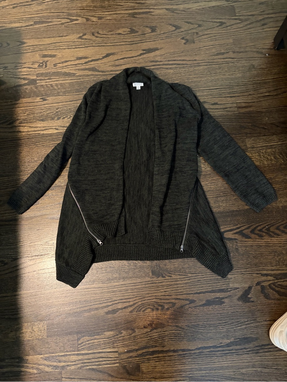 Open-Front Dark Green Women's Sweater Cardigan with Zip Details